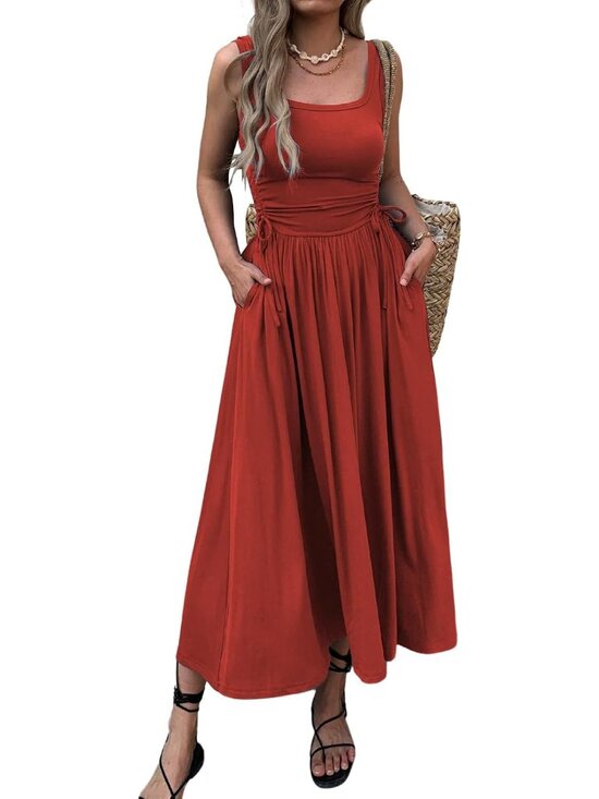 Dresses & Skirts - 〽️Red Women's Summer Maxi Dress Boho Sleeveless A Line Sundress with Pockets